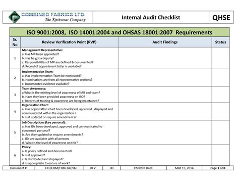 internal audit report format as per iso 9001